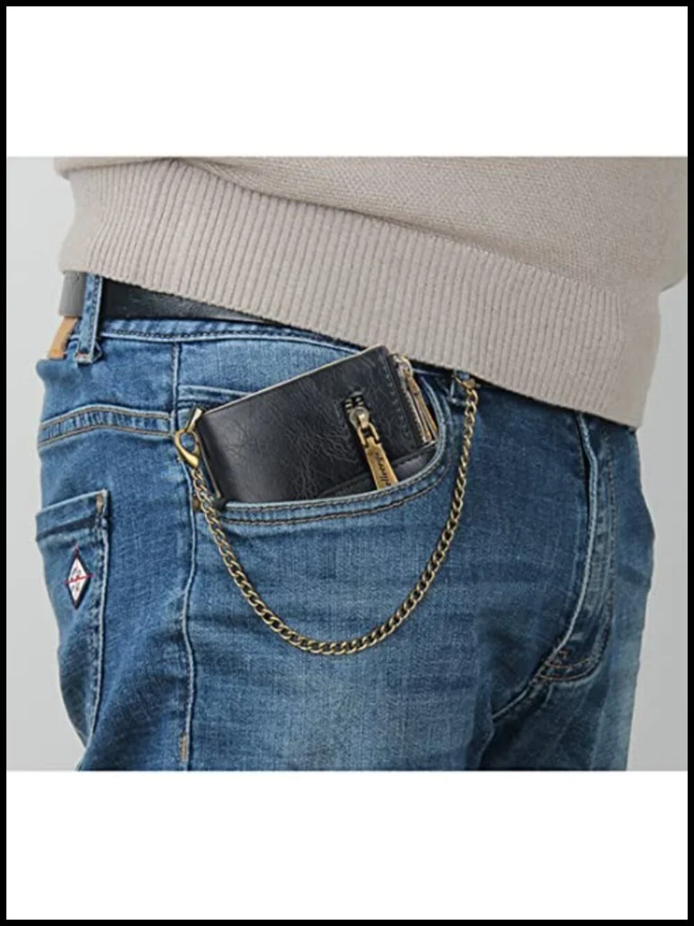 Mens Wallet with Chain RFID Blocking Faux Leather Bifold Purse Anti-Theft 14